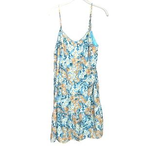 19 Cooper Floral Flounce Hem Dress Women's L Blue/White/Orange